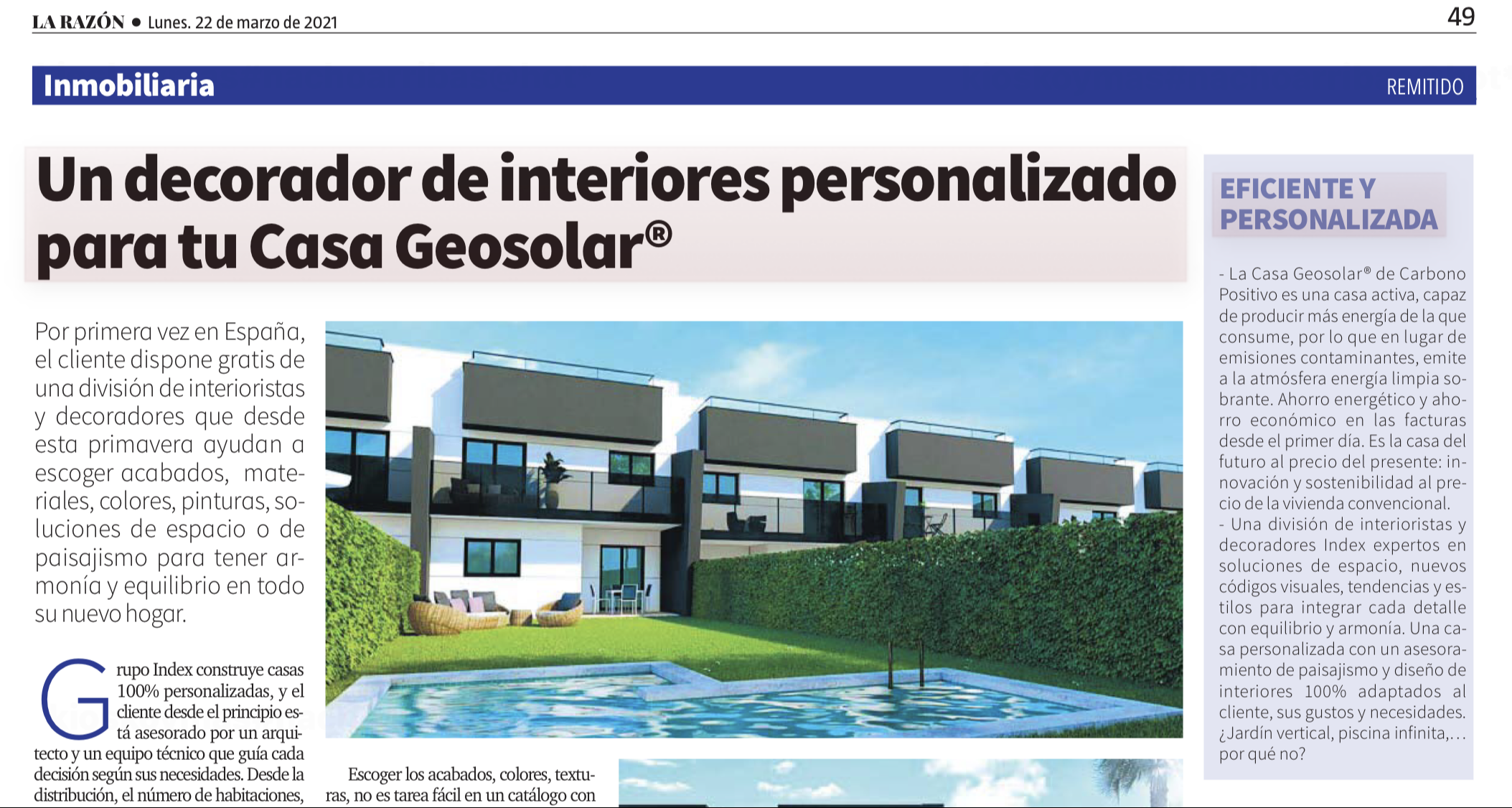 En este momento estás viendo La Casa Geosolar® destaca en la prensa por ser la primera vivienda con decorador incluido