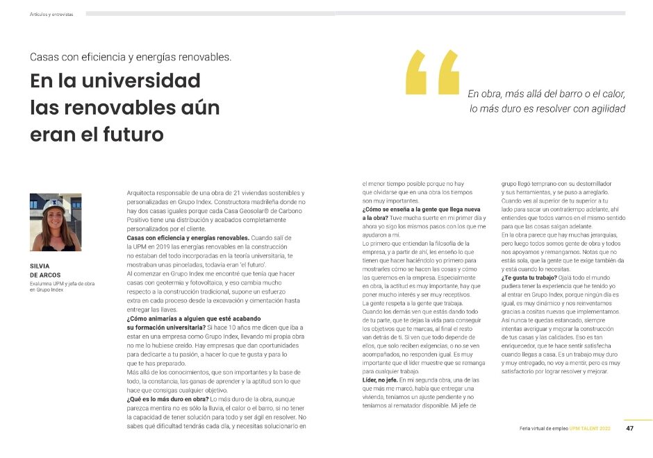 Index en una revista de la Universidad Politécnica de Madrid.